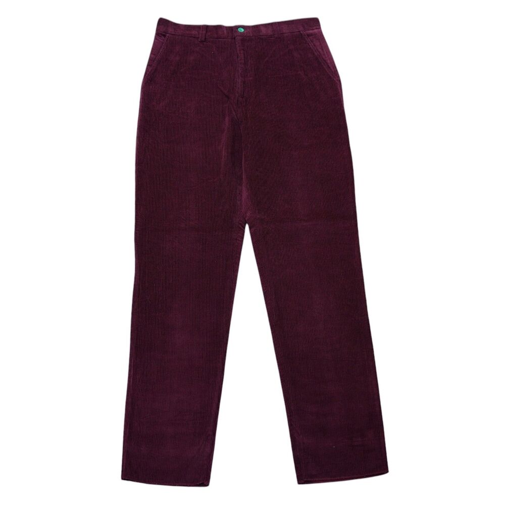 Mens 32 Burgundy Corduroy Pants Straight Fit Flat Front Cotton Trousers NWT